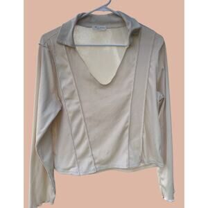 XL Cream Ribbed Shirt | Boho Indie Maximalist Skater